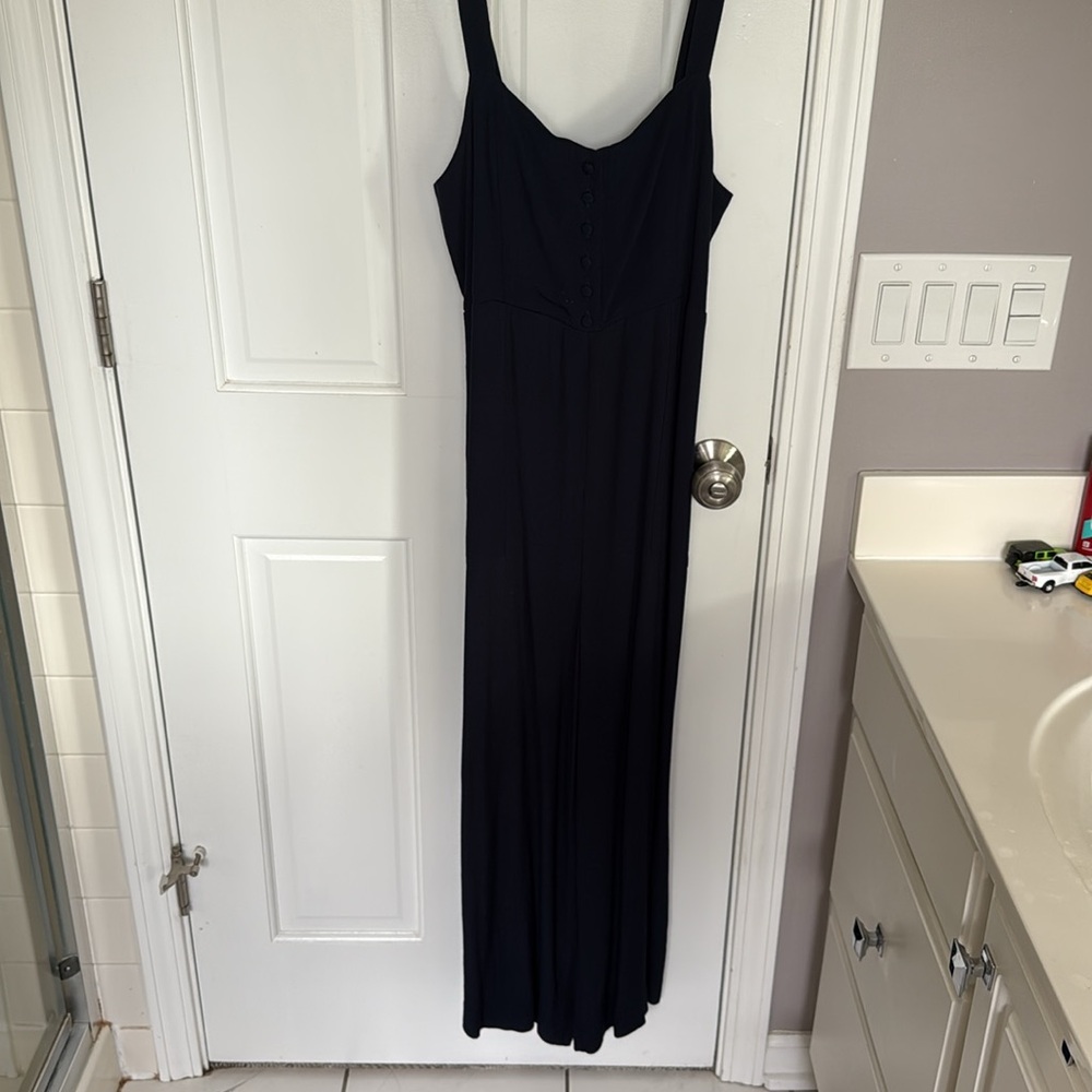 Madewell Navy Cropped Wide Leg Smocked Back Jumpsuit - Picture 2 of 9